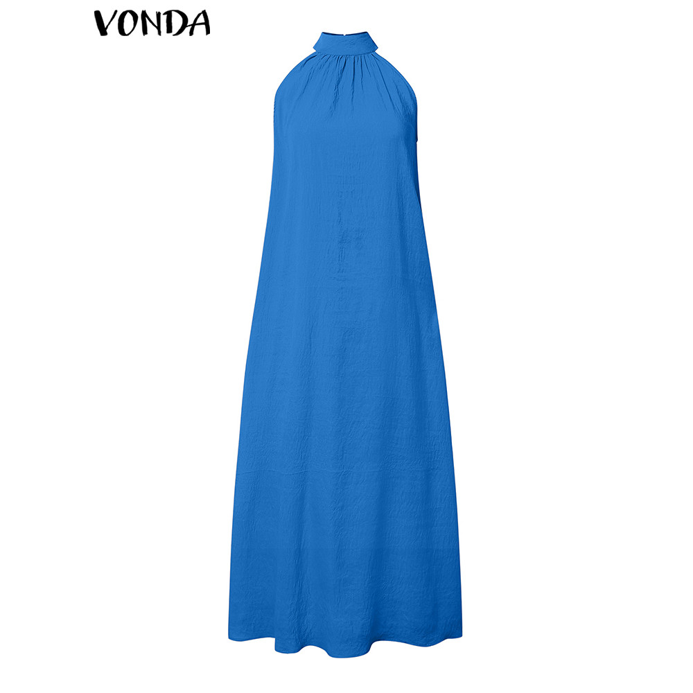 VONDA Elegant Maxi Dress Women Solid Color Summer Sleeveless Sundress 2025 Ladies Evening Party Long