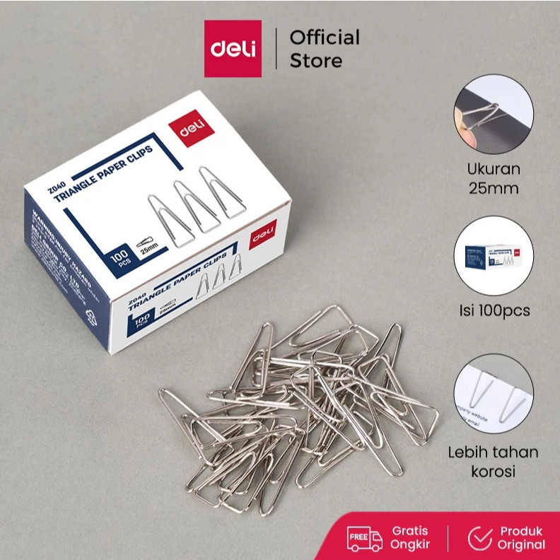 

Klip Penjepit Kertas / trigonal clip Deli EZ040 - Paper Clip Metal Anti Karat 25mm
