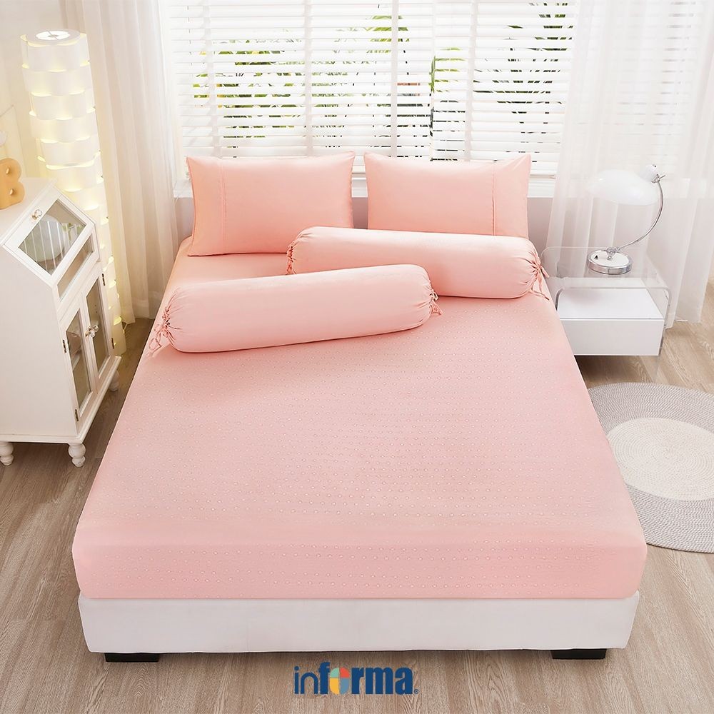 Informa Set Seprai Microfiber Emboss Pink King Queen Single 200X200 180X200 160X200 120X200 Sprei Se