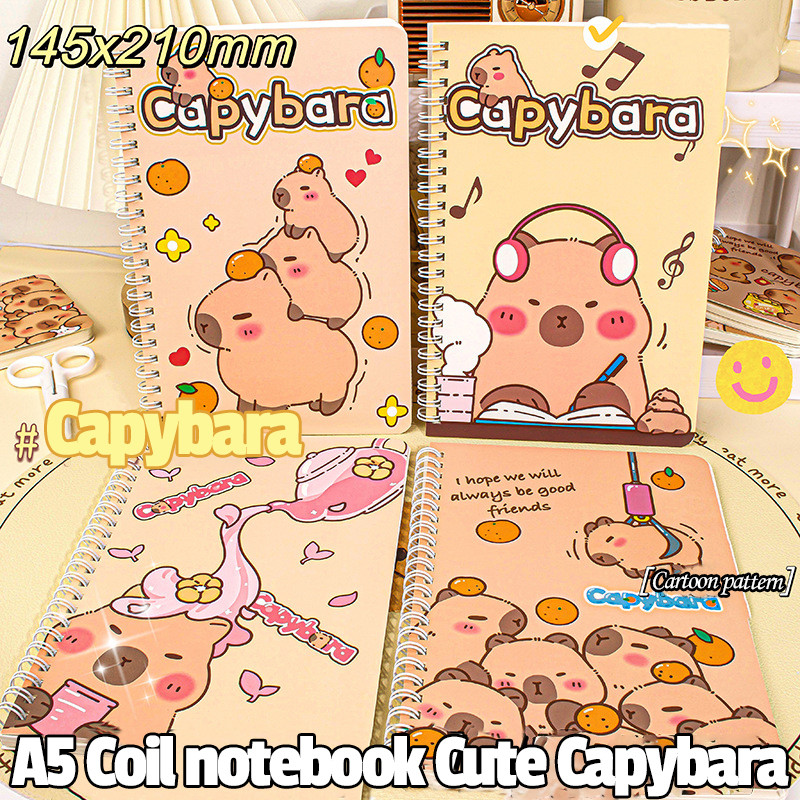 

A5 Coil Notebook Cute Capybara Spiral Lined Notebooks Thicker Paper Planner Daily Notes Journal Book for School Office Supplies