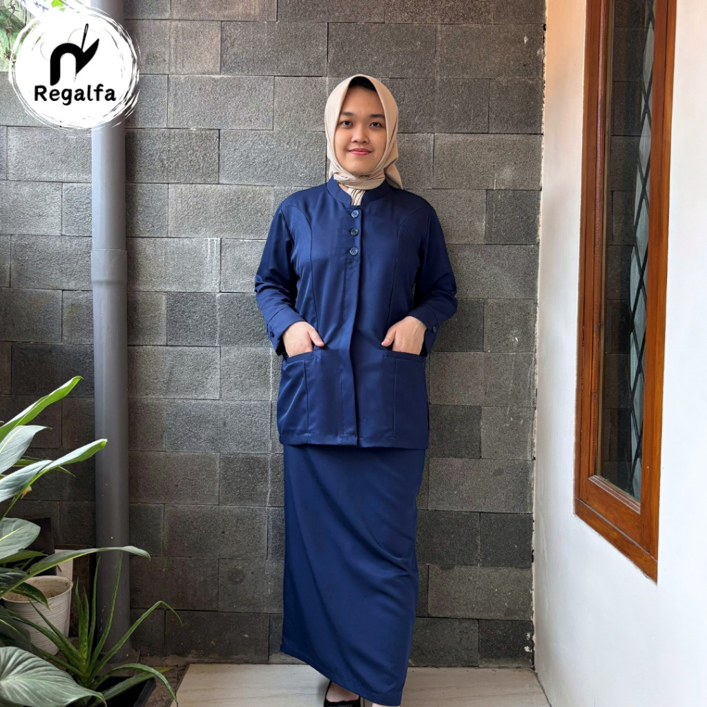 Setelan PDH Baju Seragam Dinas PNS Wanita Warna Navy/Biru Dongker Pakaian Guru Cewek Terbaru