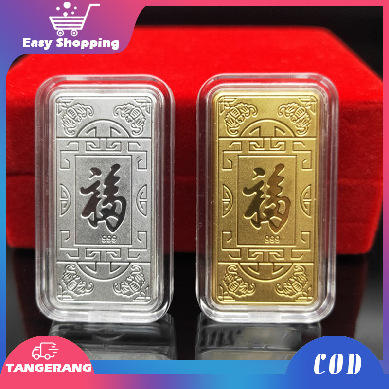 Koin Emas Souvenir Persegi 5pcs Koin Emas Keberuntungan Emas Batang Palsu Amulet Kekayaan Emas