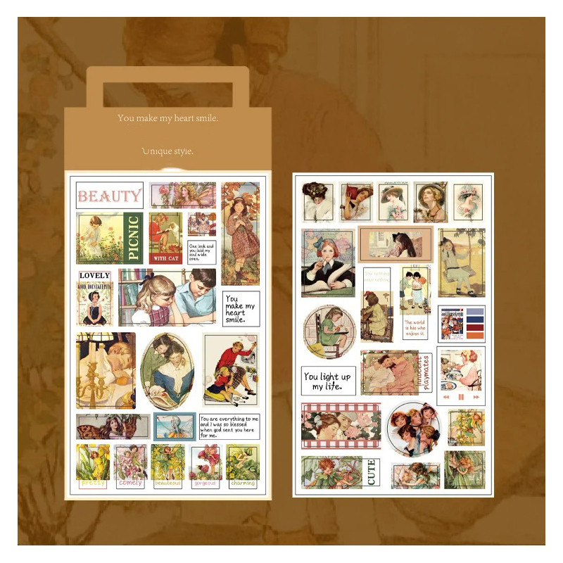 

2Sheet literary hand account DIY material Romantic series retro decorative stickers Base Paper aesthetic stickers 215*105mm