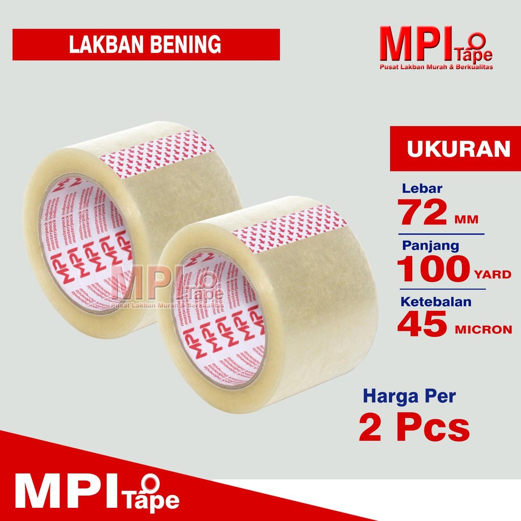 

2 PCS - Lakban Bening 72 mm x 100 Yard - Lakban Bening 3 Inch - Kulitas Bagus - MPI