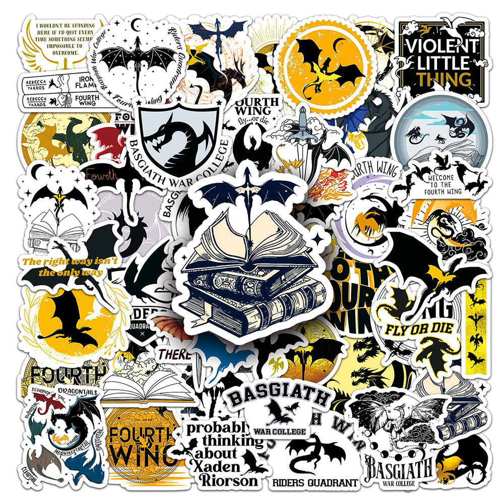 

10/30/50pcs Fourth Wing Fantasy Novel Cartoon Stickers Cool Dragon Waterproof Sticker for Kid Toy DIY Notebook Guitar Phone Case