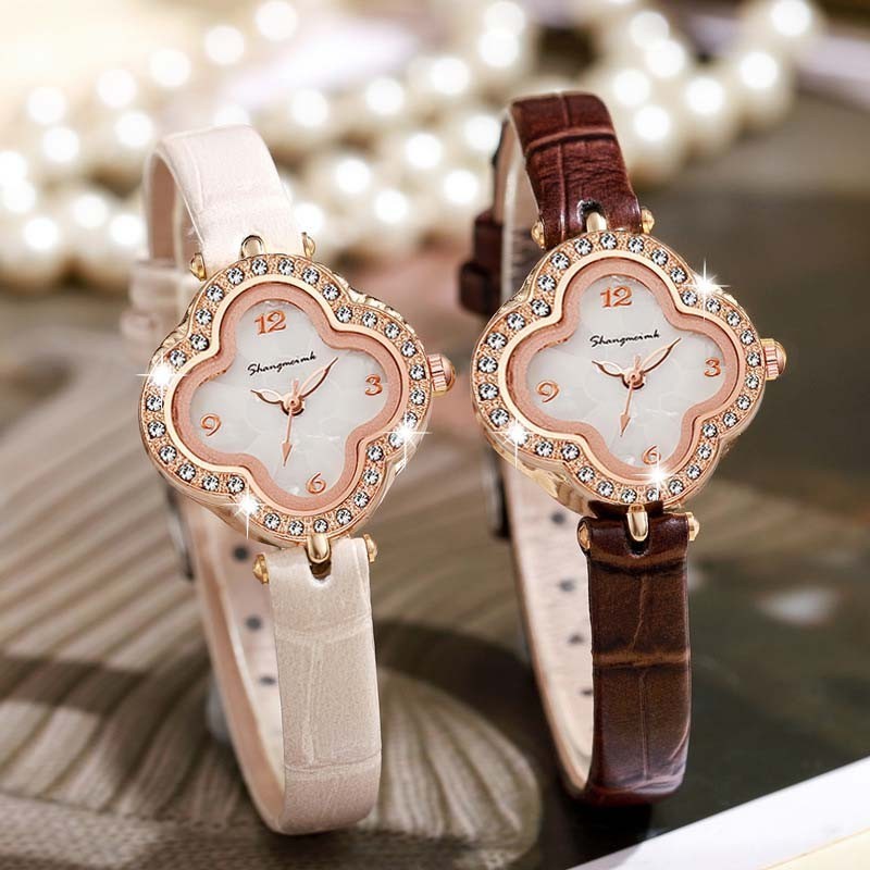 Wanita Mewah Berlian Kecil Jam Tangan Wanita Klompok Jam Tangan Kulit PU Gadis Jam Tangan Jam Tangan