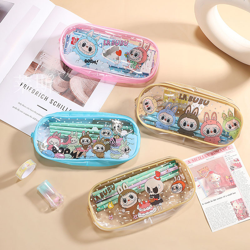 

New Cartoon Large Capacity Transparent Double Layer Pencil Case Cute and Simple Stationery Box Gift