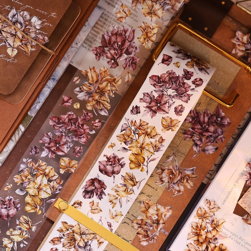 

XiaoBaiJia Studio Vintage Bougainvillea Floral Washi PET Tape DIY Card Making Scrapbooking Decorative Sticker