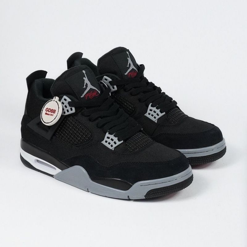 Nike Air Jordan 4 SE Black Canvas Black and Light Steel Sepatu Casual Gym Olahraga Joging Pria Wanit