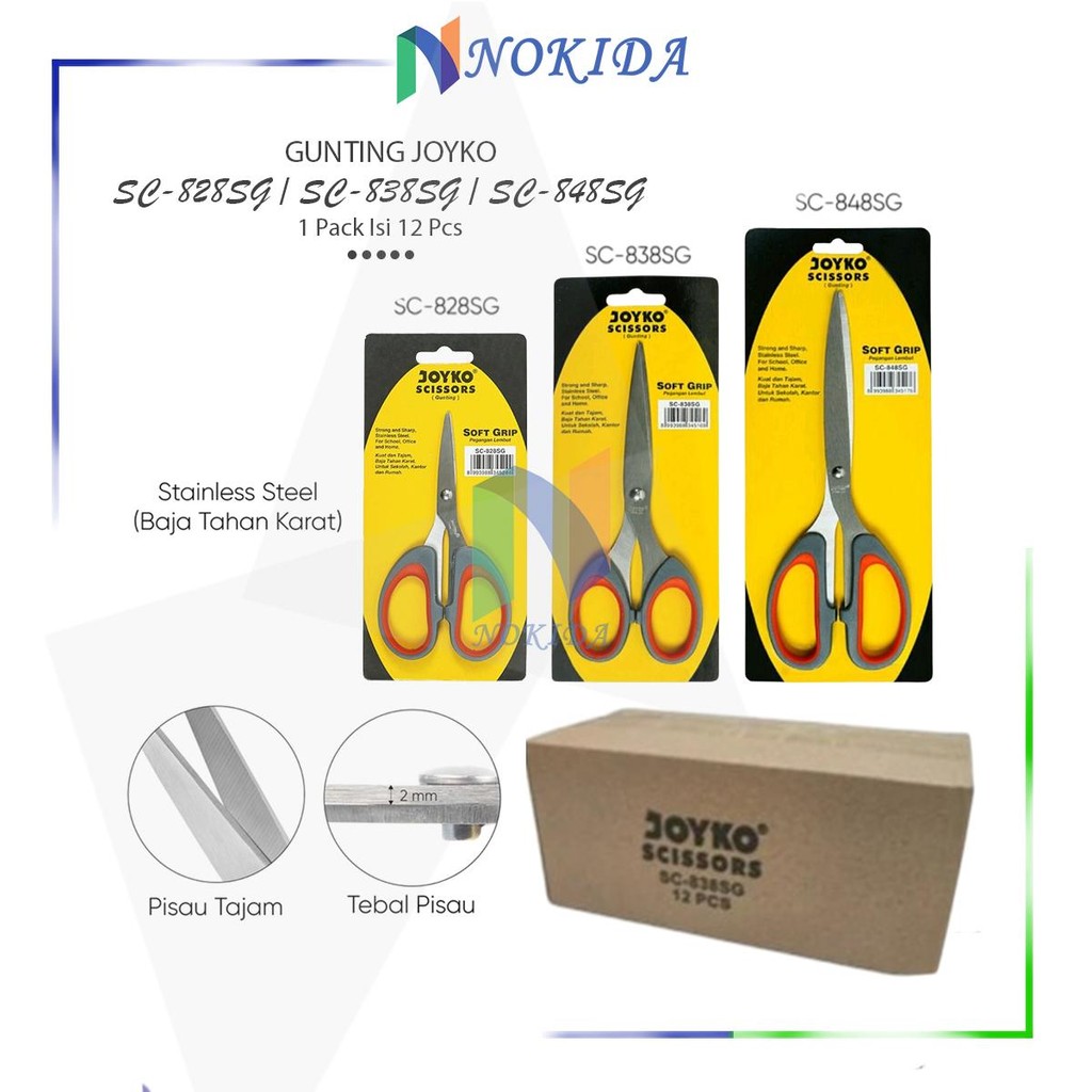 

Nokida Gunting Abu Joyko [1 Box Isi 12 Pcs] / Scissors Stainless Steel SC-828SG SC-838SG SC-848SG / Gunting Kecil Sedang Besar