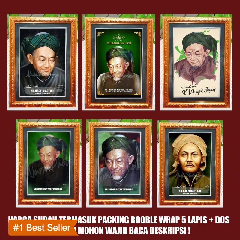 FOTO KYAI HASYIM ASY'ARI + PIGORA KACA 25x35cm /FOTO ULAMA/ FOTO KYAI