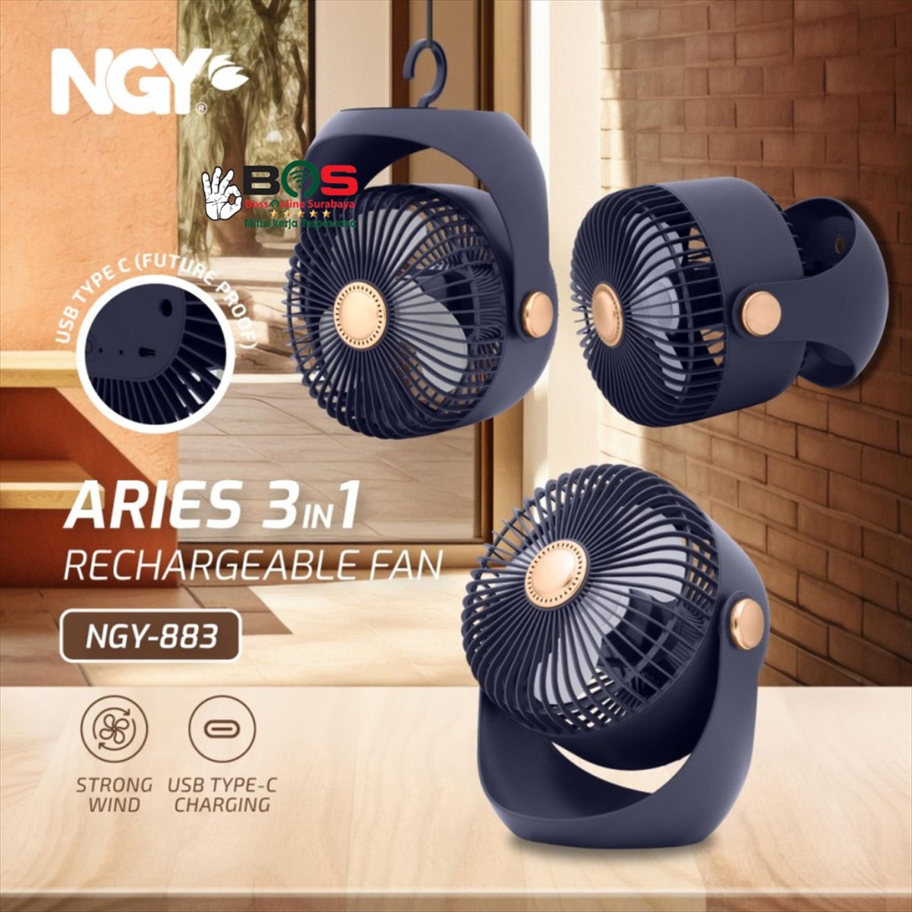 Kipas Angin Portable Kipas Angin Gantung Rechargeable Fan 3in1 Nagoya Aries 883