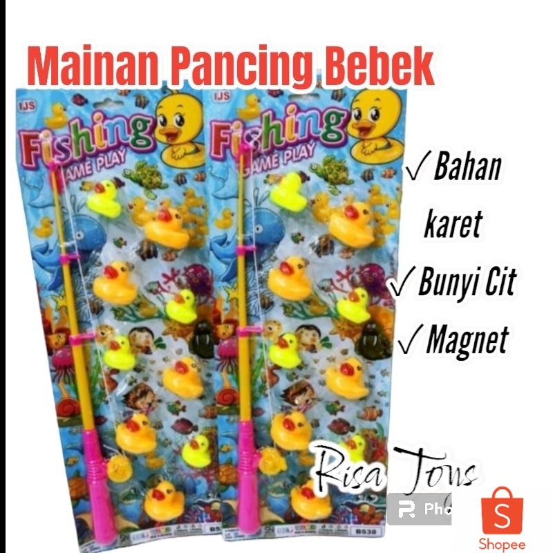 Mainan Pancing  bebek cit bunyi bahan karet, mainan pancing magnet bebek karet