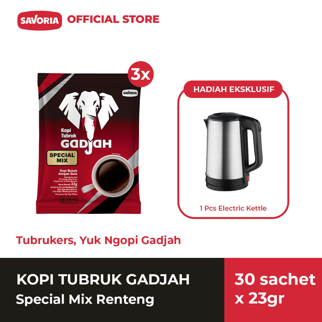 

Kopi Tubruk Gadjah Special Mix Renteng 30 Sachet x 23g + Gratis Electric Kettle