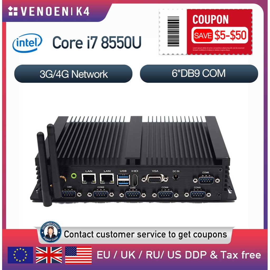 8th gen Intel Core i7-8550U i5-8250U Fanless Mini PC HDMI VGA RS232 COM Windows 10 Pro Industrial Ru