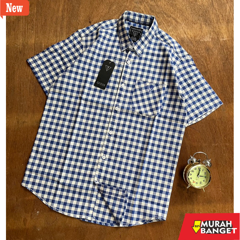 kemeja kotak kotak cowok GUESS ORIGINAL // KEMEJA GUESS KOTAK- KOTAK FORMAL Lengan Pendek terbaru// 
