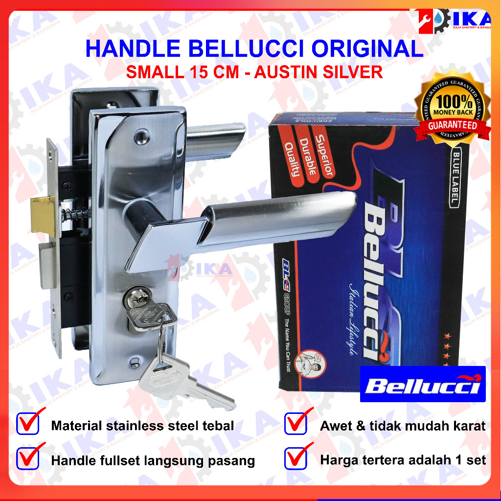 Kunci Pintu kecil Silinder Bellucci Austin Silver l Gagang Rumah l Handle Full Set I Kunci pintu kam