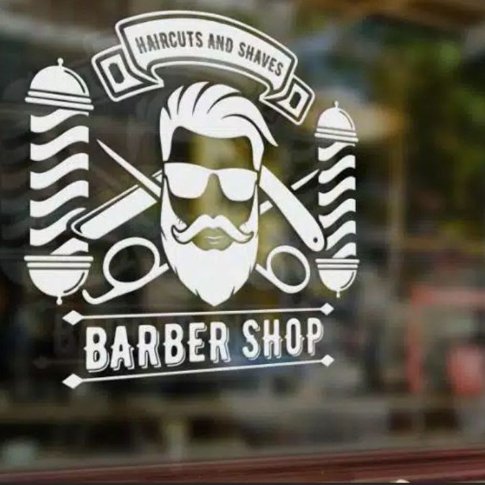 Custom Cutting Stiker Barbershop Kaca Motif Design Lampu Barbershop