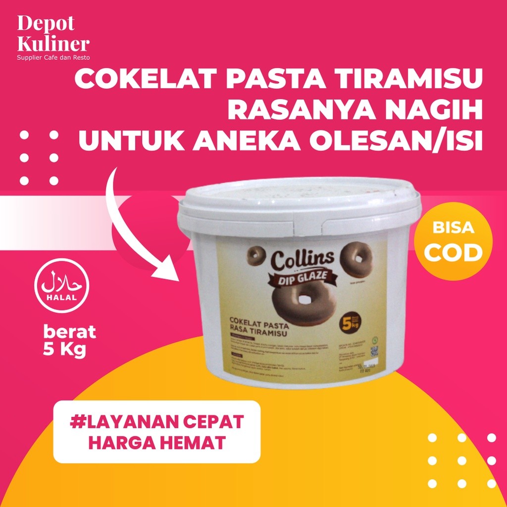 

Collins Dip Glaze Tiramisu 5 KG - Collin Cokelat Pasta Rasa Tiramisu