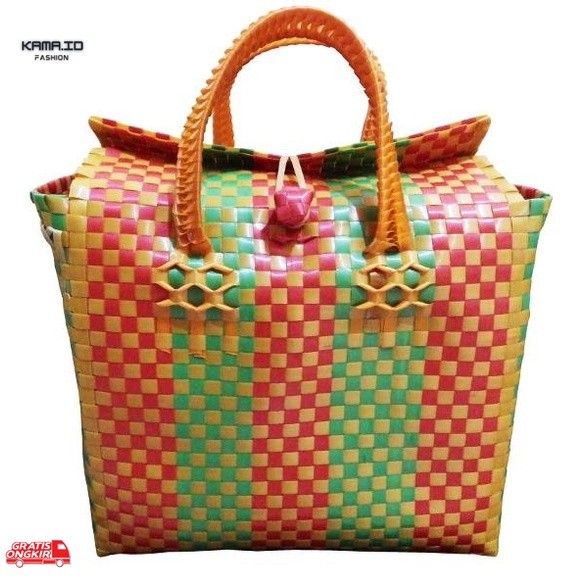 Anyaman Terkini / Tas Anyam Lurik Polos/ Hampers Lebaran /Tas Tenteng Belanja Kerajinan / Anyam Plas