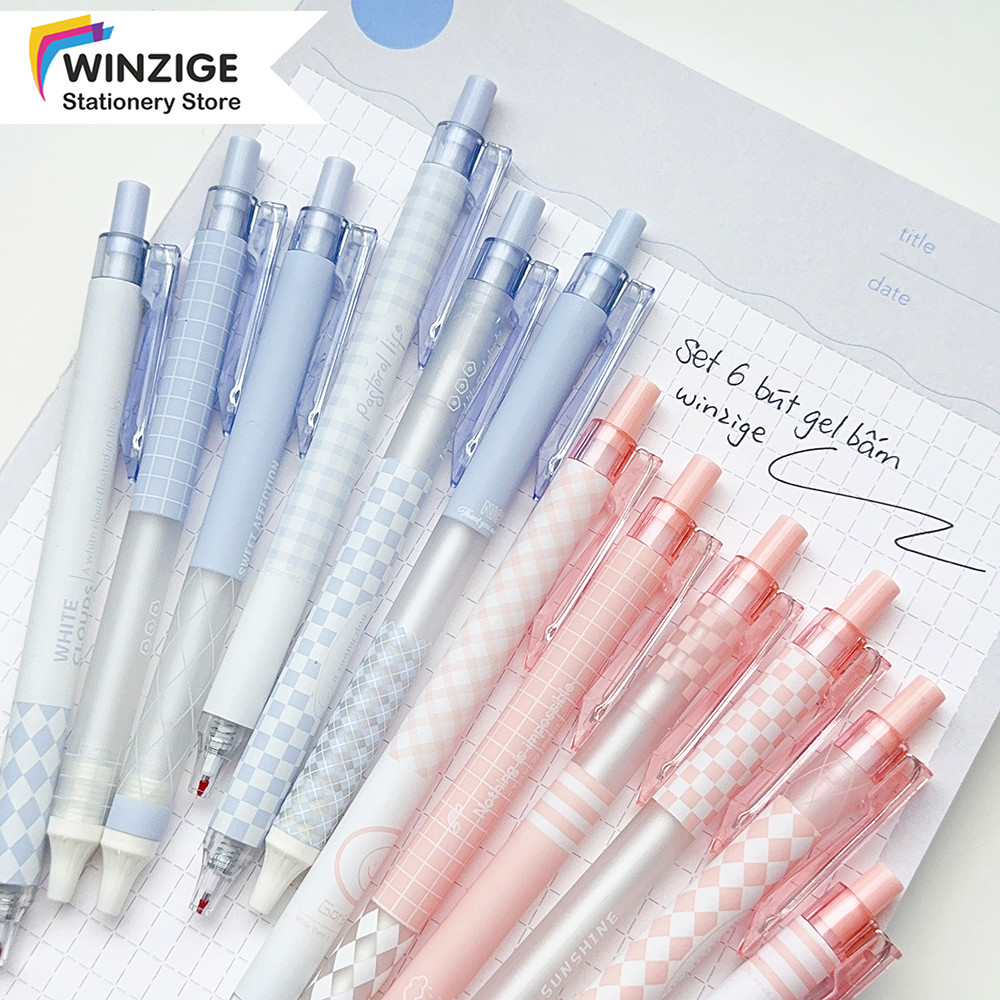 

SURABAYA Winzige 6pcs pulpen gel lucu 0.5mm pulpen aesthetic 1 pack retractable gel pens alat tulis pen mekanik tinta hitam stationery korea pink school stuff