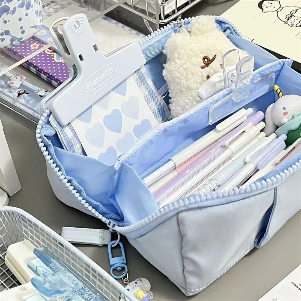 

Kawaii Solid Color Pen Bag Large Capacity Student Gift Pencil Case Large Opening Pen Box School Office Supplies