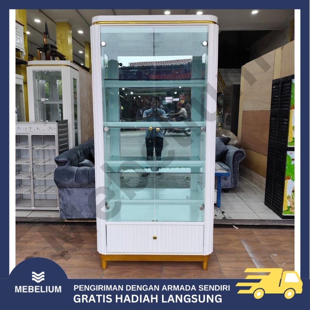 [ORI] Lemari Pajangan Kristal Credenza Minimalis / Lemari Tas Kaca Oval Salur Scandinavian