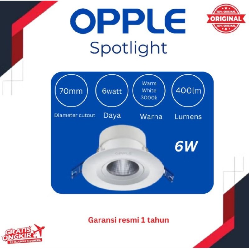 OPPLE DOWNLIGHT LAMPU LED SPOTLIGHT  6WATT 4000K PUTIH