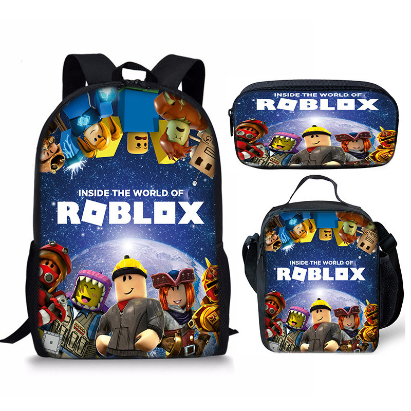 

Three-piece Set of 3D New Roblox Student Schoolbag Lunch Bag Pencil Case Roblox Printed Backpack Gift for Girls Kids Boys