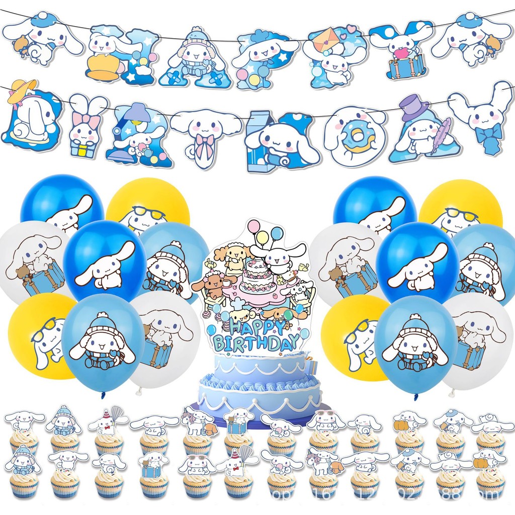 Cinnamoroll Themed Inflatable Balloon Set Banner Cake Flag Decoration Sanrio Birthday Party Decorati