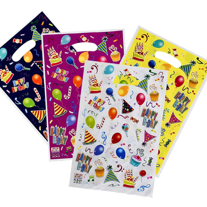 

20Pcs Colorful Plastic Happy Birthday Gift Packaging Bag Candy Cookie Tote Bags For Birthday Baby Shower Party Favor Bags