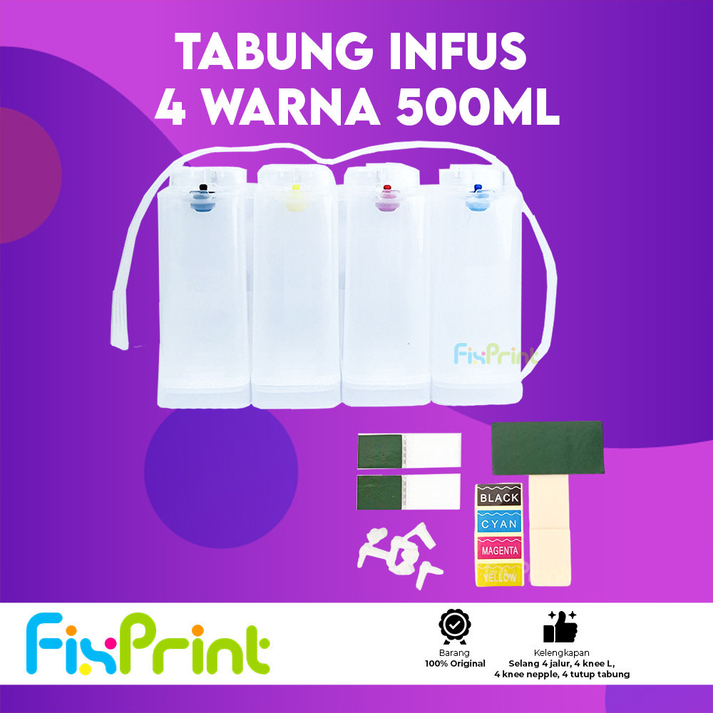 FixPrint Tabung Infus Kotak 4 Warna 500ml Tabung Printer Modif Infus Ink Tank  Ukuran 500 ml Compati