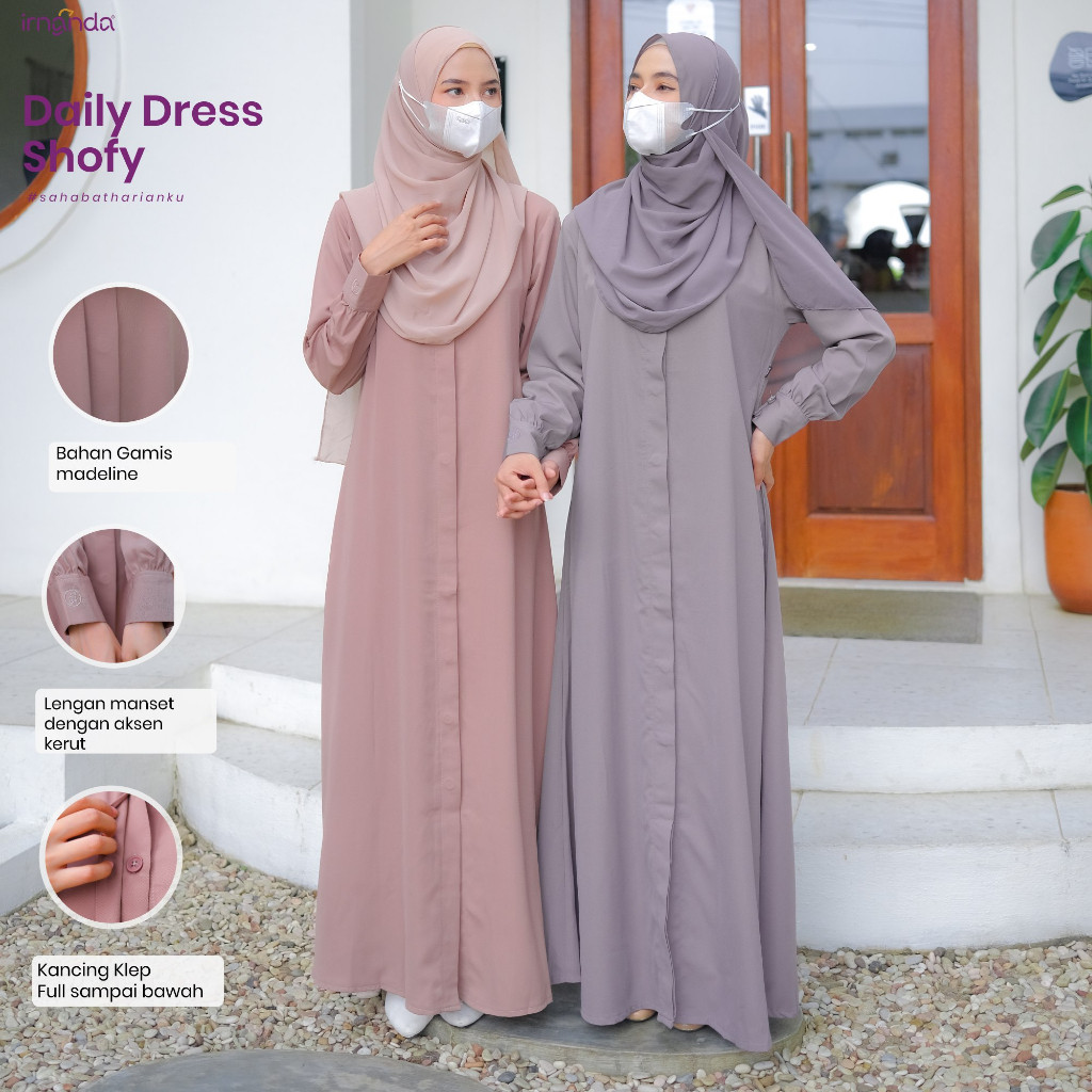 Irnanda Hijab -  Gamis Shofy Polos Premium Full Kancing Busui Friendly