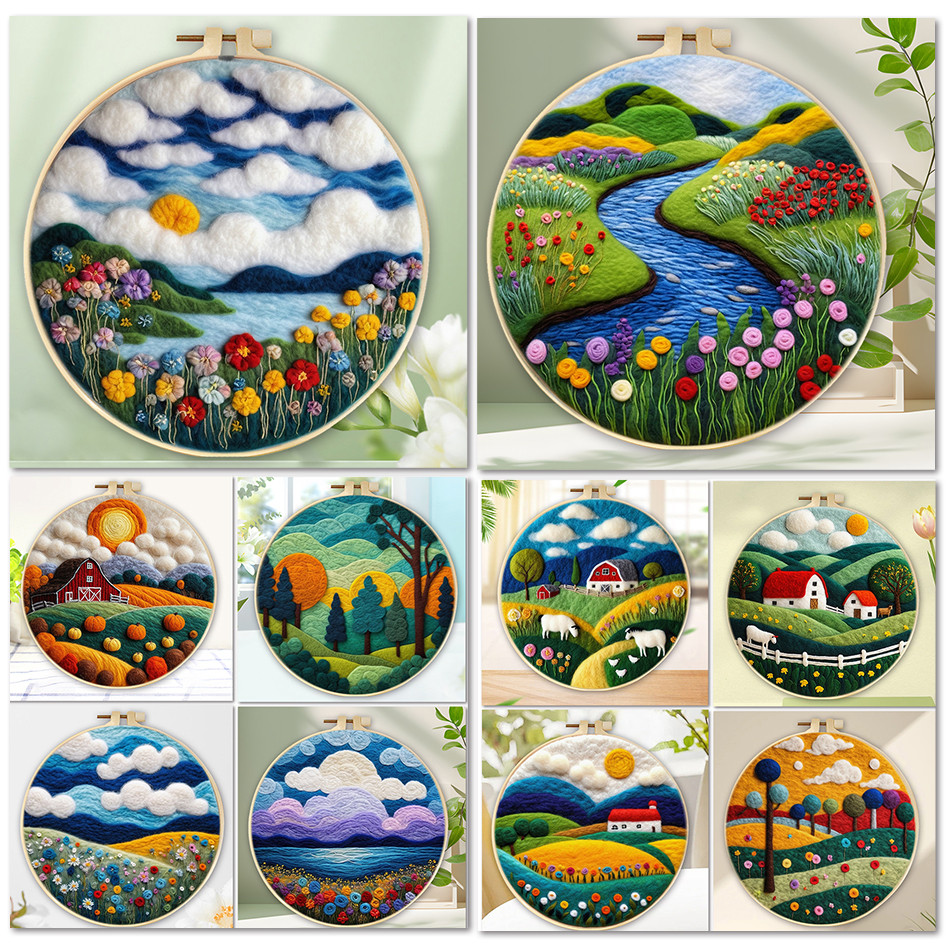 

Wool Felting Painting Kit Kit Beautiful Landscape Funny Diy Felt Crafts Package Felt Needle For Handwork Crafts 20x20cm New