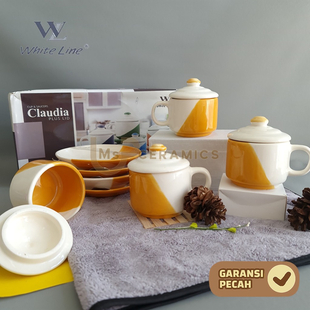 WHITELINE Cups & saucers Claudia Brown + Tutup Cangkir Mug Gelas Keramik Set Lucu Unik Hadiah Gift B