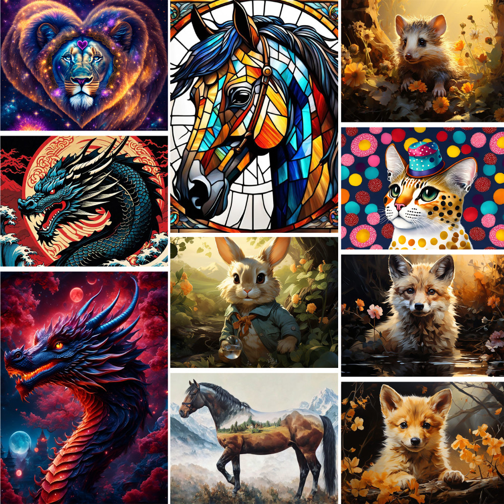 

Animal Fox Horse Dragon Printed Canvas Cross-Stitch Set Embroidery Handicraft Handmade Craft Handiwork Wholesale Gift Stamped