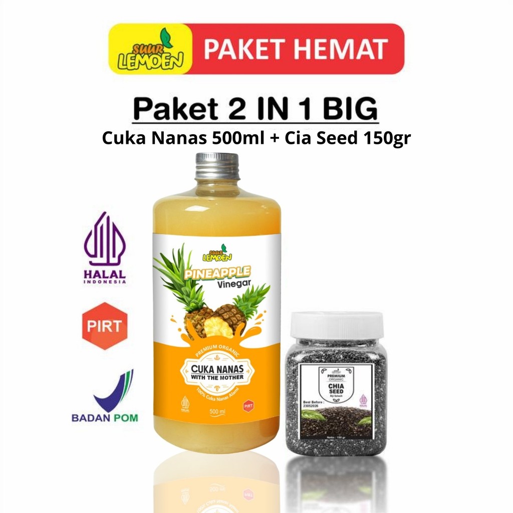 

Bisa Cod | Paket 2 IN 1 Cuka Nanas Dan Chia Seeds 150gram | Berbagai Varian Rasa | Alami Tanpa Campuran