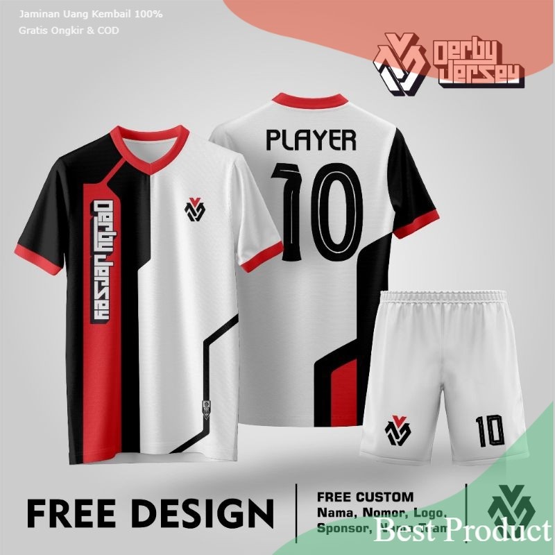 Jersey futsal / Jersey bola jersy custom Jersey badminton / voli full printing/ HITAM PUTIH KUNING