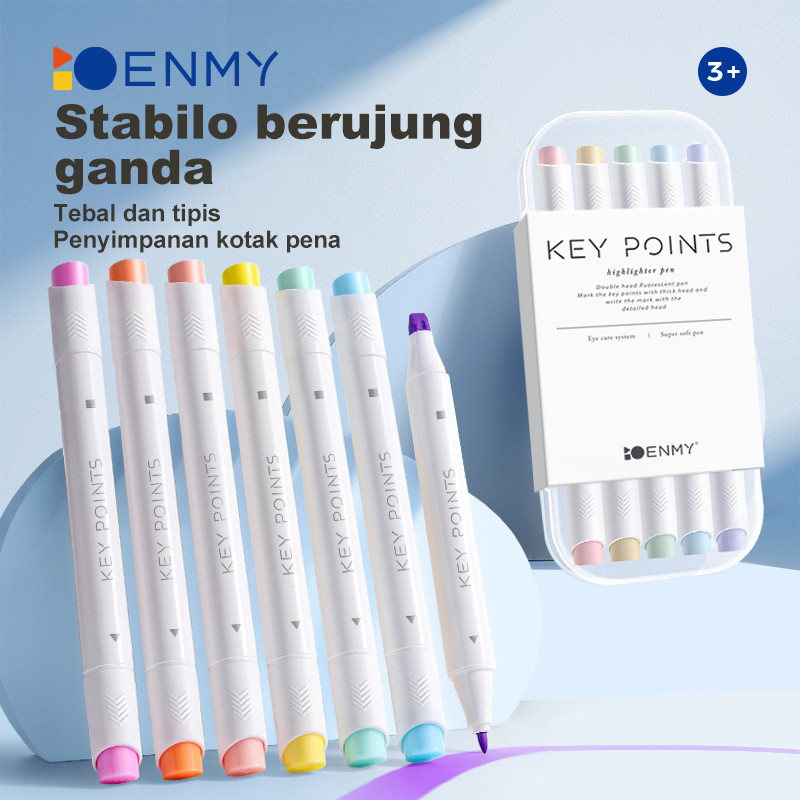 

Highlighter Tint Marker Spidol Berujung Ganda 5 warna pastel 1 set isi 5