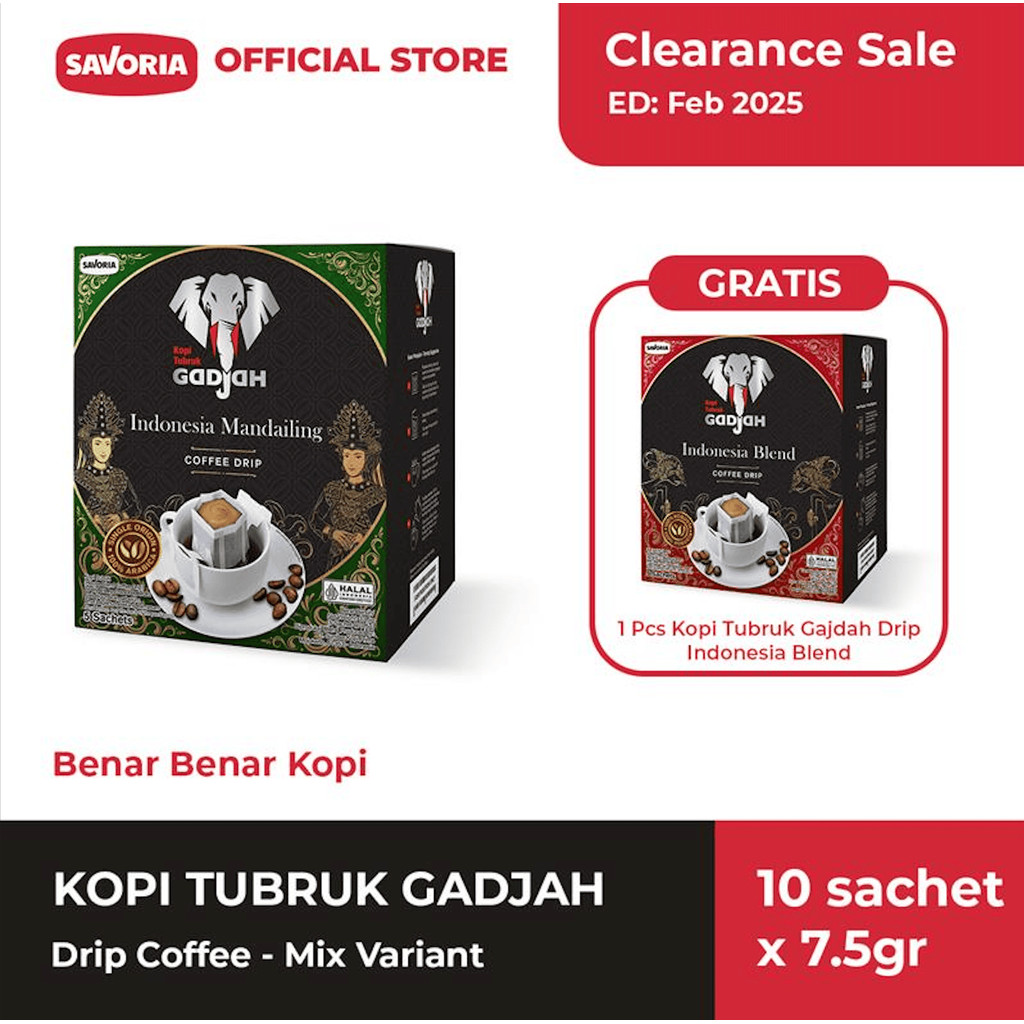 

[Buy 1 Get 1] Kopi Tubruk Gadjah Drip Mix Variants - Isi 10 Sachet x 7.5g