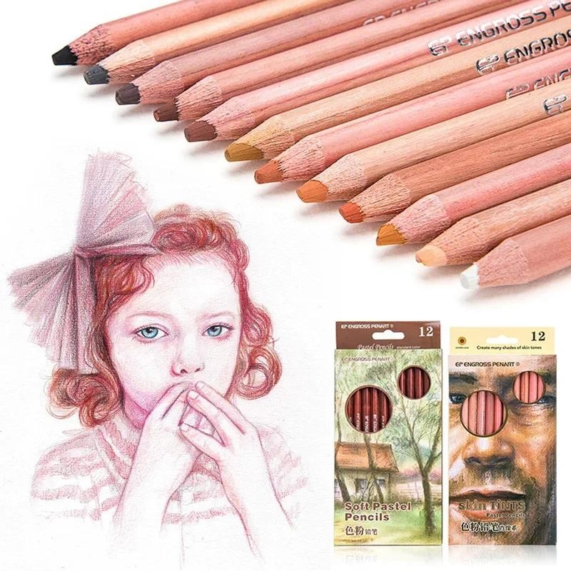 

12 Toner Pencil Set Portrait Sketch Landscape Painting Students with Wooden Water-soluble Color Lead Art Supplies
