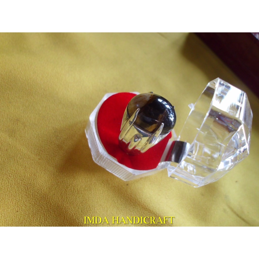 IMDAHANDICRAFT Cincin perak batu FOSIL GALIH KELOR motif semi kristal tembus cahaya model 01 By Imda