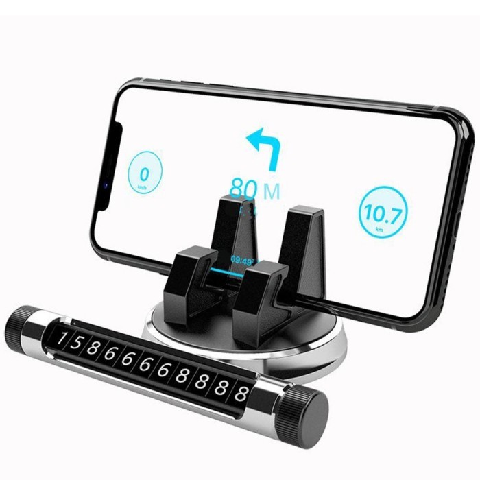 Dudukan Stand Phone Holder Mobil Dengan Tag Nomor Handphone HP Car Holder Number 360 Alas Dudukan Ponsel Mobil Anti Slip Dudukan Mobil Dasbor Mobil Berputar 360 Derajat