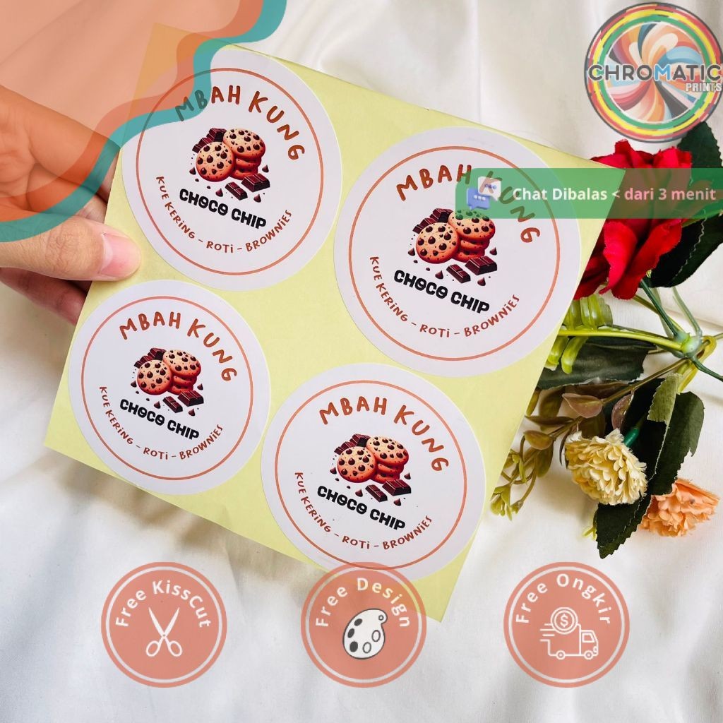 

chromatic 2-4 Sticker Toples Kue Kering Bulat Stiker Chromo Custom Cookies Lebaran Idul Fitri Murah