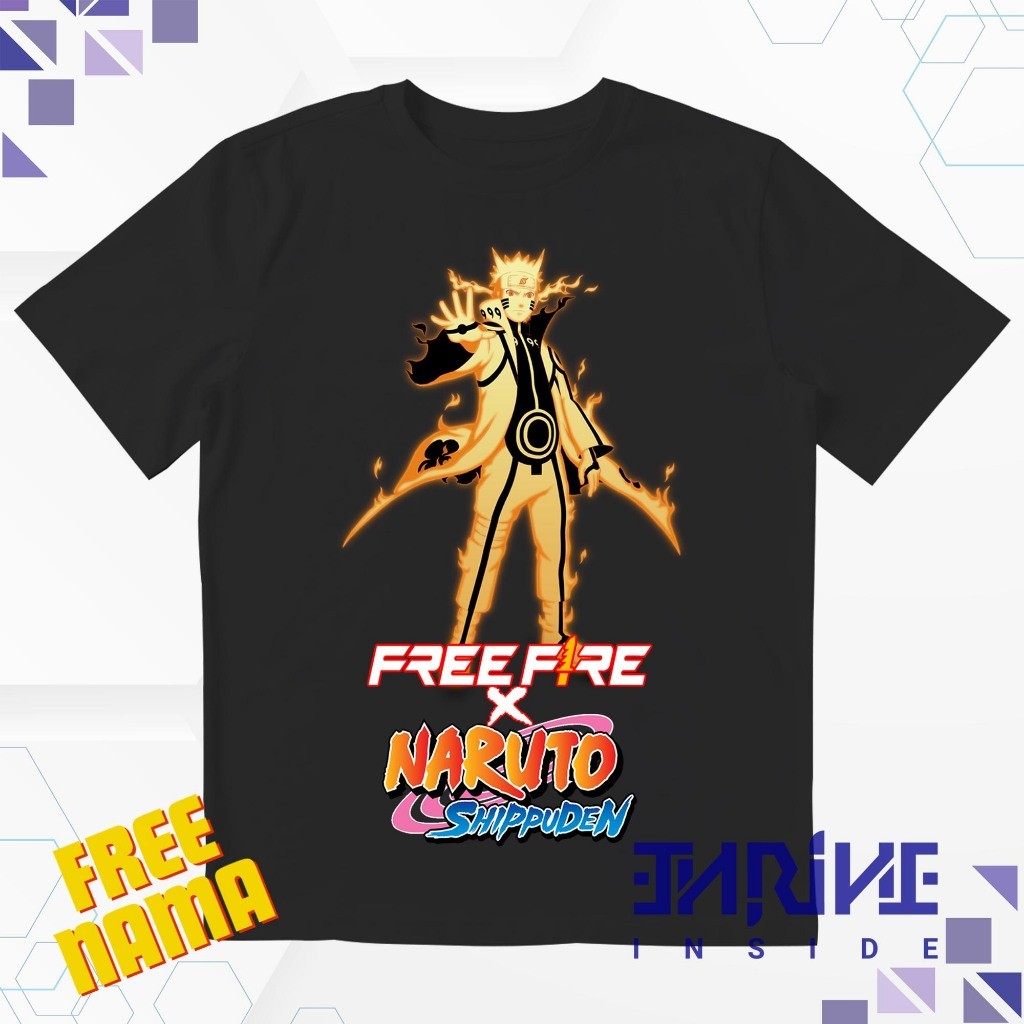 BISA COD FREE NAMA Kaos Anak Anak Logo FF x Naruto Shippuden Baju T-shirt Anak Gambar FF x Naruto - 