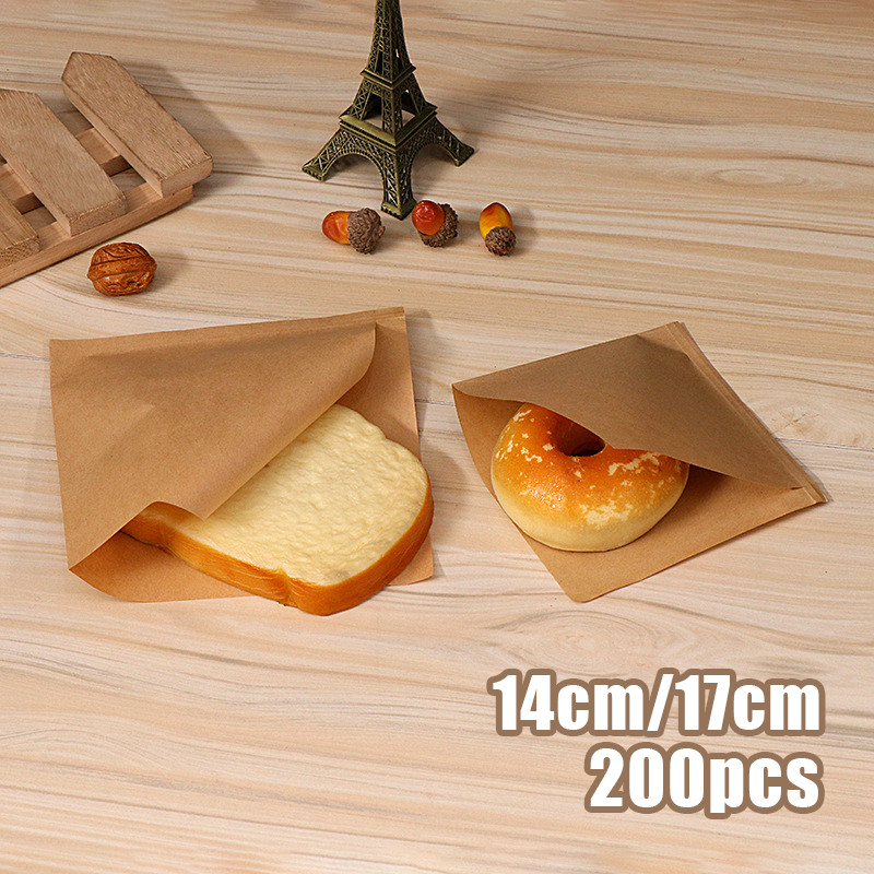 【SIAP】200pcs Kantong Kertas Lembar Anti Minyak 14*14cm 17*17cm / Kertas Roti Kue Burger Gorengan Pap