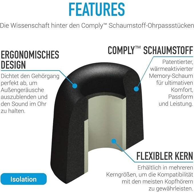 Comply T400 Platinum Foam Tips Isolation Superior Audio