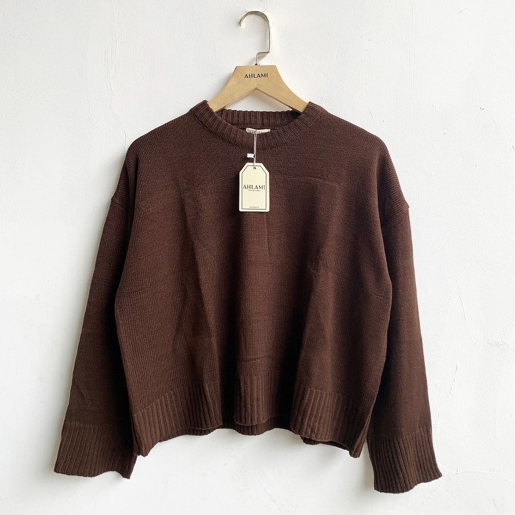 Ahlami- Noura Basic Crop Top Oversize Crop Top Rajut Sweatshirt Crop Oversize Panjang Lengan Sweater