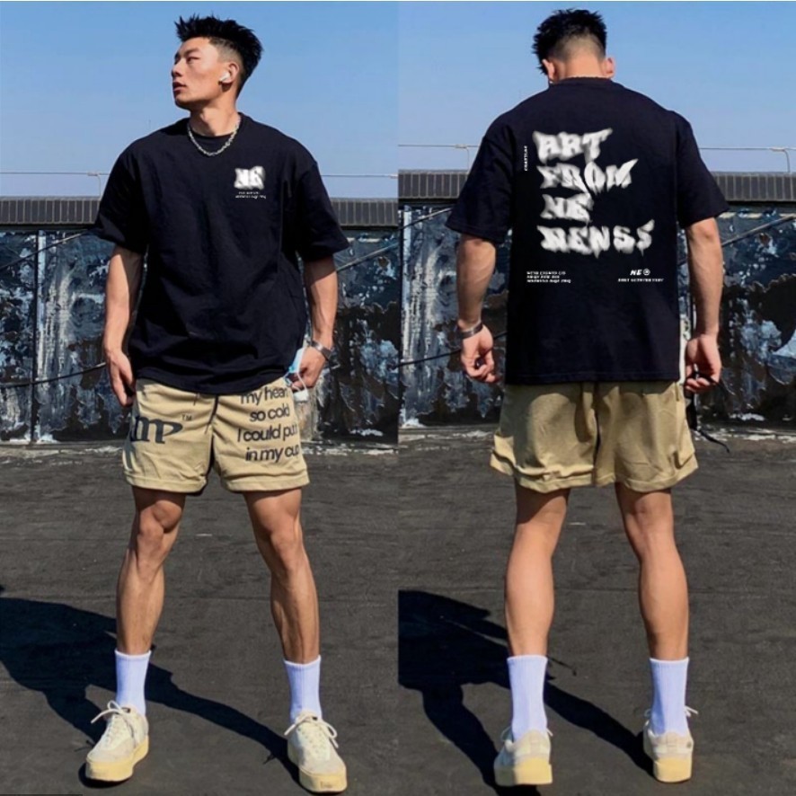 AUZY mawar merah Mode Korea T-shirt Atasan Baju Kaos Oversize Pria Putih Lengan Pendek Dewasa