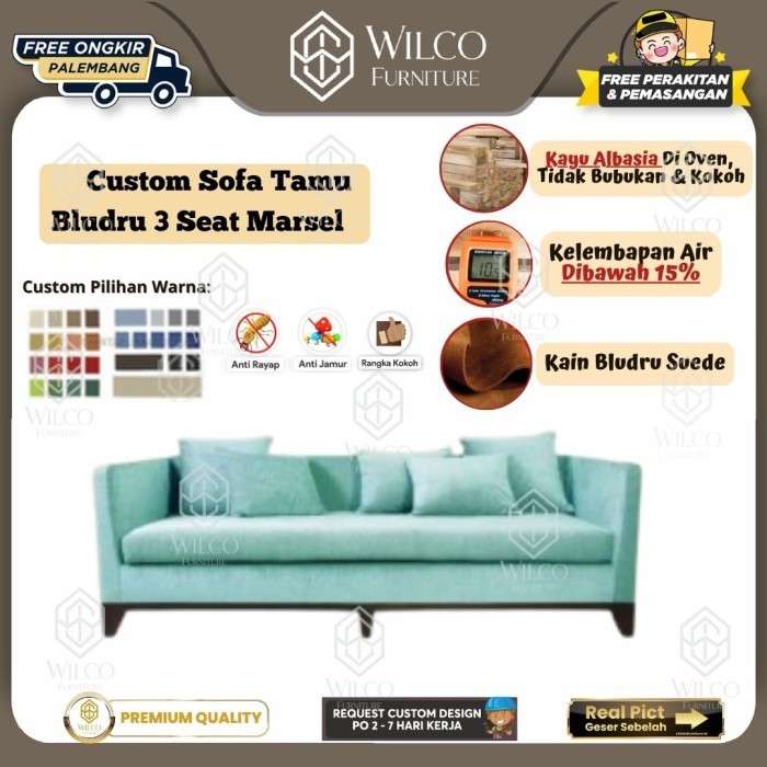 Custom Sofa Tamu Marsel 3 Seat Bludru | Sofa Ruang Tamu Minimalis Custom | Custom Sofa Bludru